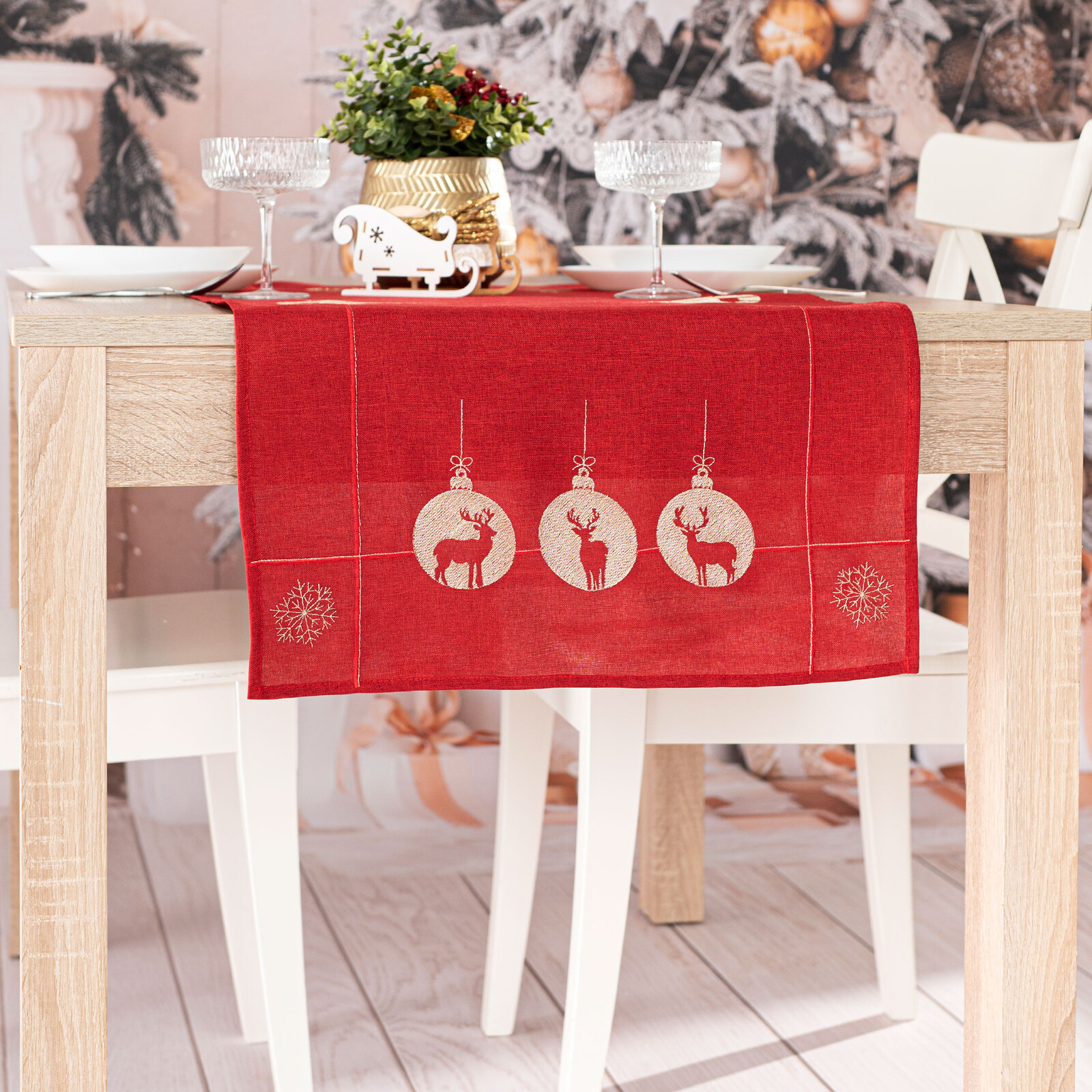 Vánoční ubrus - běhoun na stůl RENIFER červená 35x175 cm Mybesthome