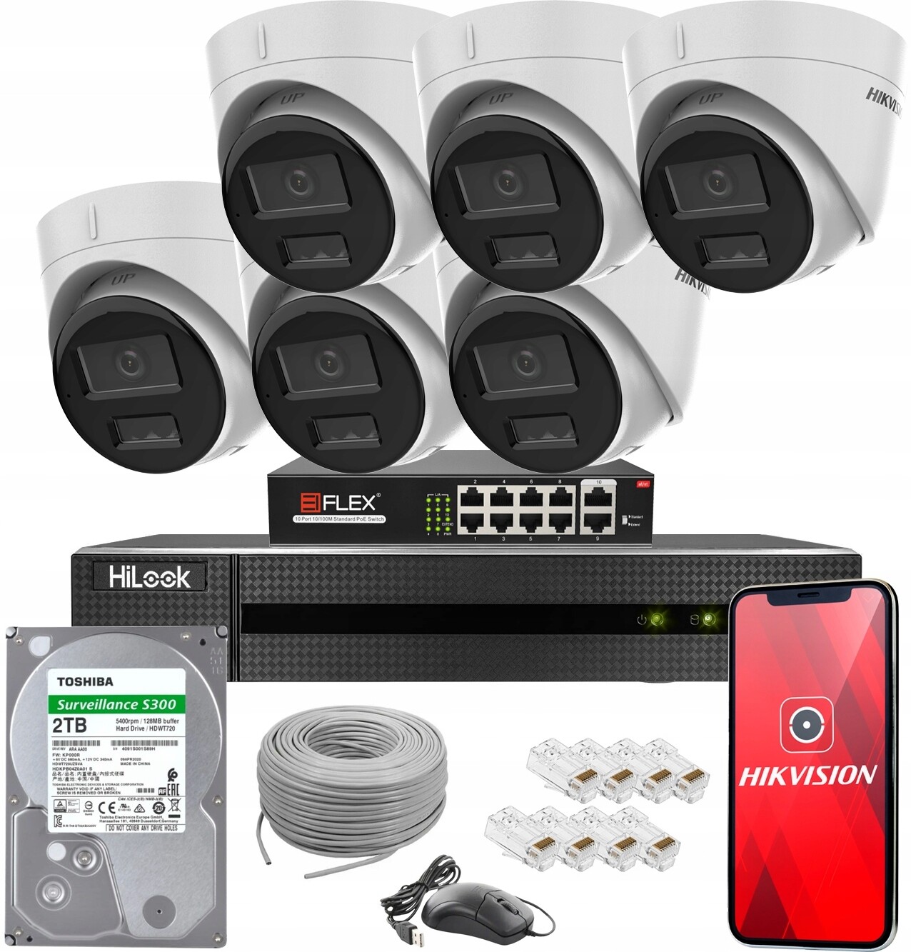 Sada 6 Kamer Pro Monitorování Ip Poe 4Mpx Dual Led Ir Hikvision Disk 2TB