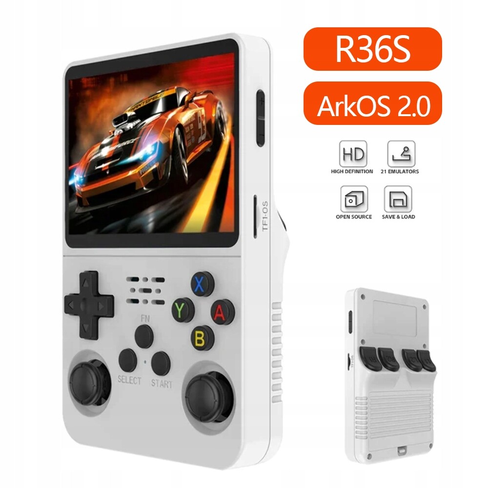 Originální ArkOS 2.0 R36S Herní Konzola Retro 20000 Hry 64GB Bílá
