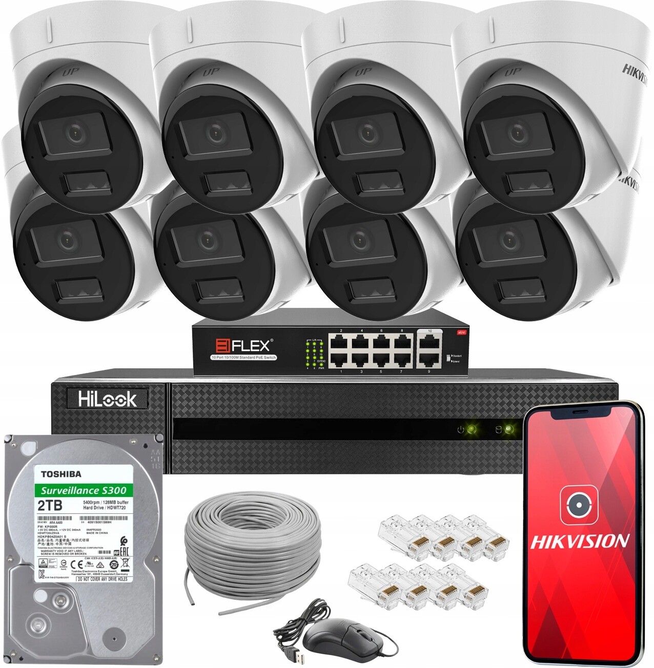 Sada 8 Kamer Pro Monitorování Ip Poe 4Mpx Dual Led Ir Hikvision Disk 2TB