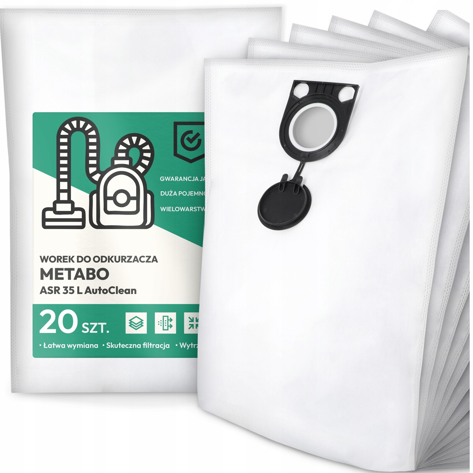 20 x Sáček do Vysavače Metabo Asr 35 L AutoClean Syntetický Objemný G9