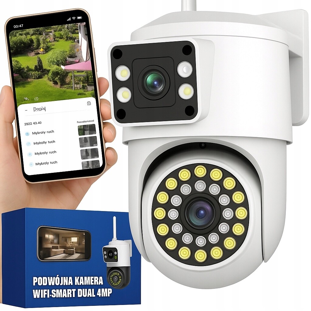 Dvojitá Wifi Ip Kamera Otočná Venkovní Smart 2x4MP Qhd Aplikace Zoom