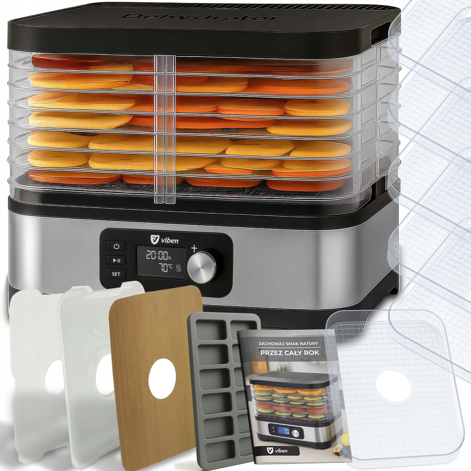 Sušička Hub Ovoce Zeleniny Tichý Časovač Recepty 6 Sít 450 W Doplňky