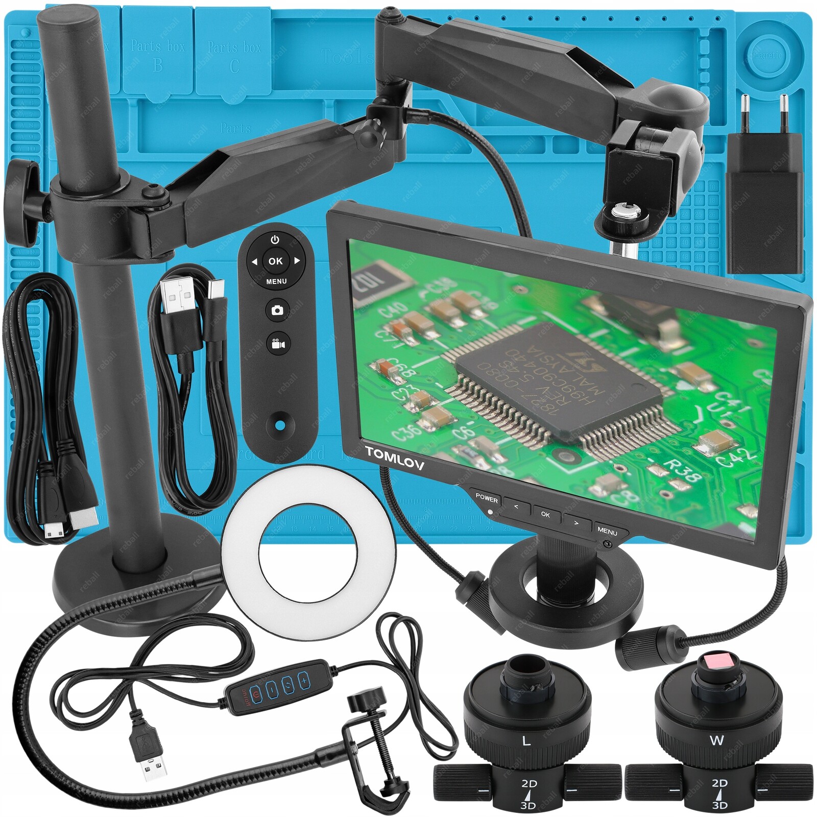 Digitální Mikroskop Tomlov TM3K-3D S 3D Kontrolními Moduly 360° LCD 10.1