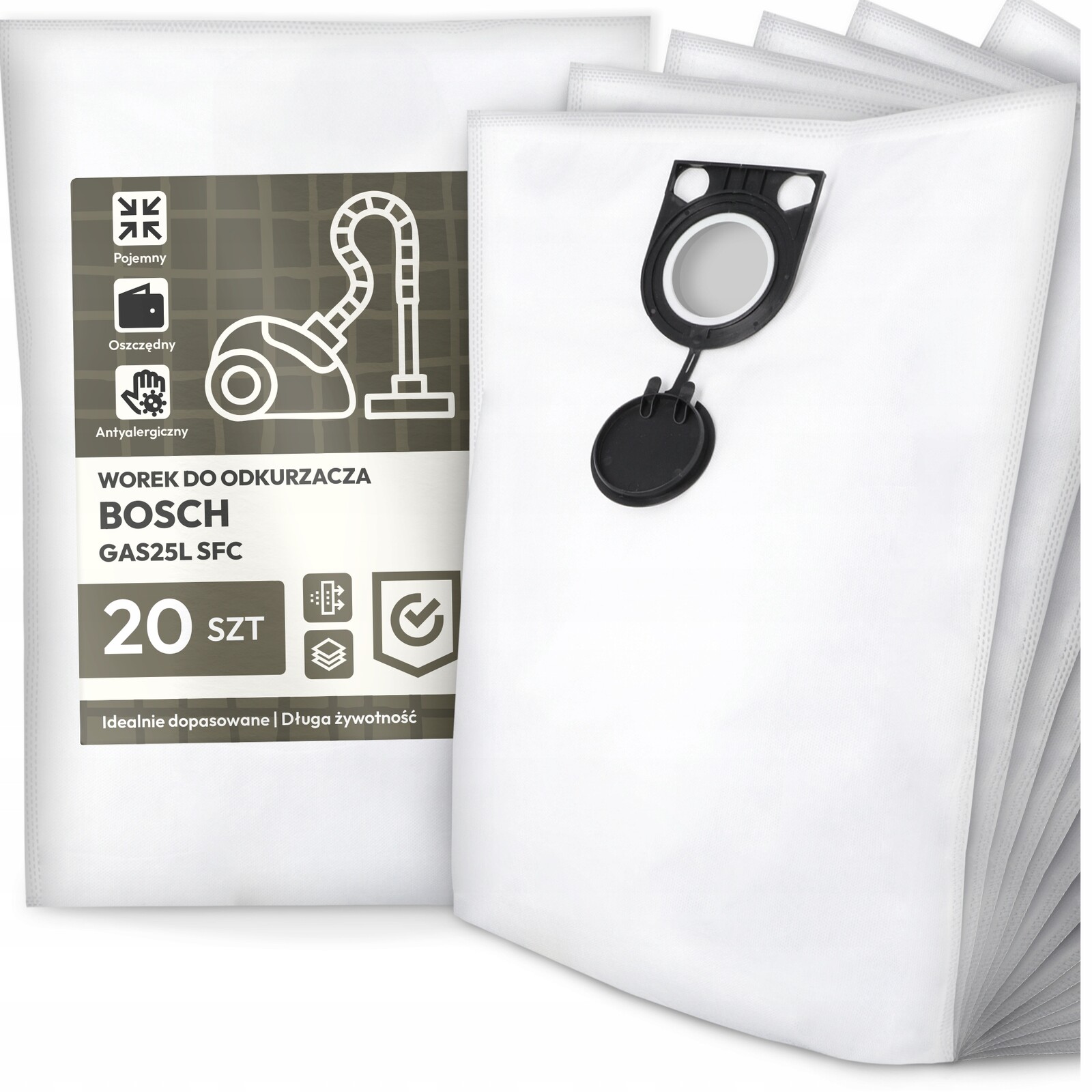 20 x Sáček do Vysavače Bosch GAS25L Sfc Syntetický Prostorný Silný Sáček G9