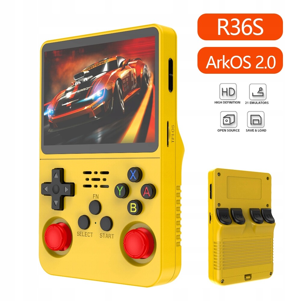 Originální ArkOS 2.0 R36S Herní Konzola Retro 20000 Hry 64GB Žlutá