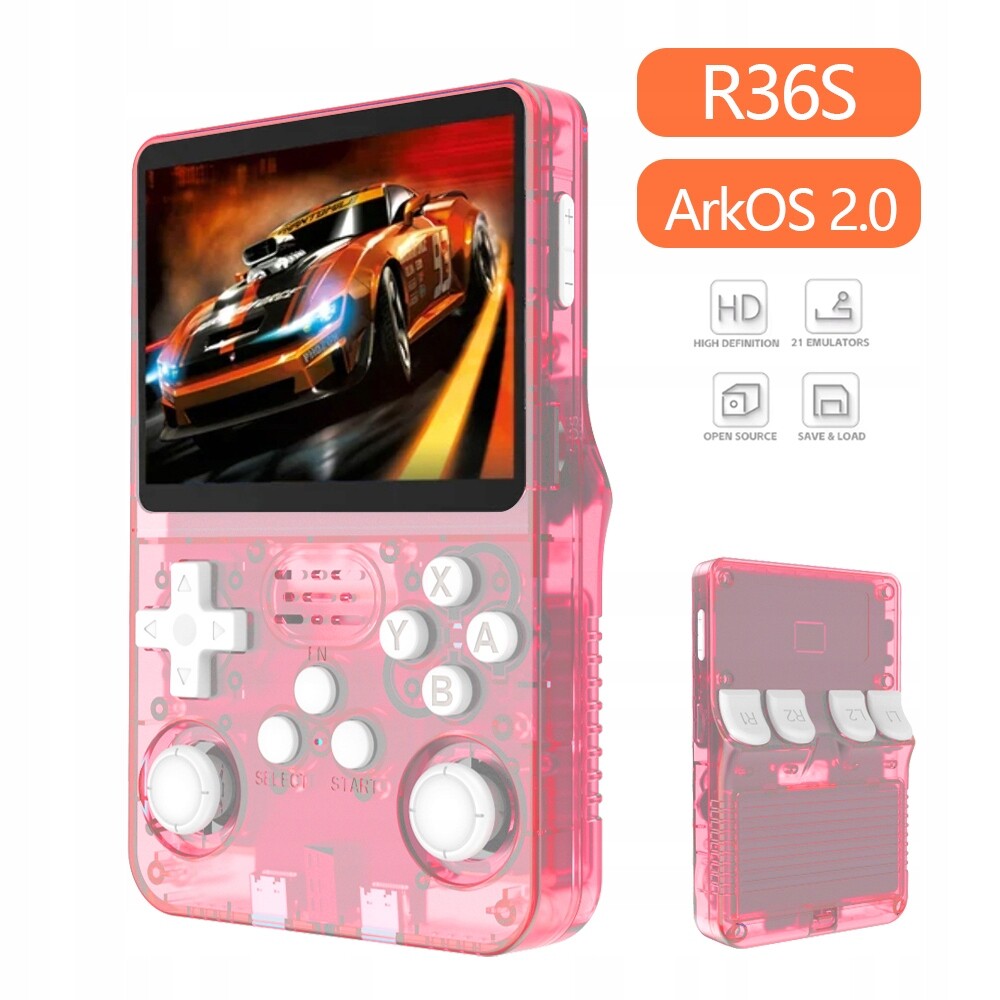 Originální ArkOS 2.0 R36S Herní Konzola Retro 20000 Hry 64GB Růžová