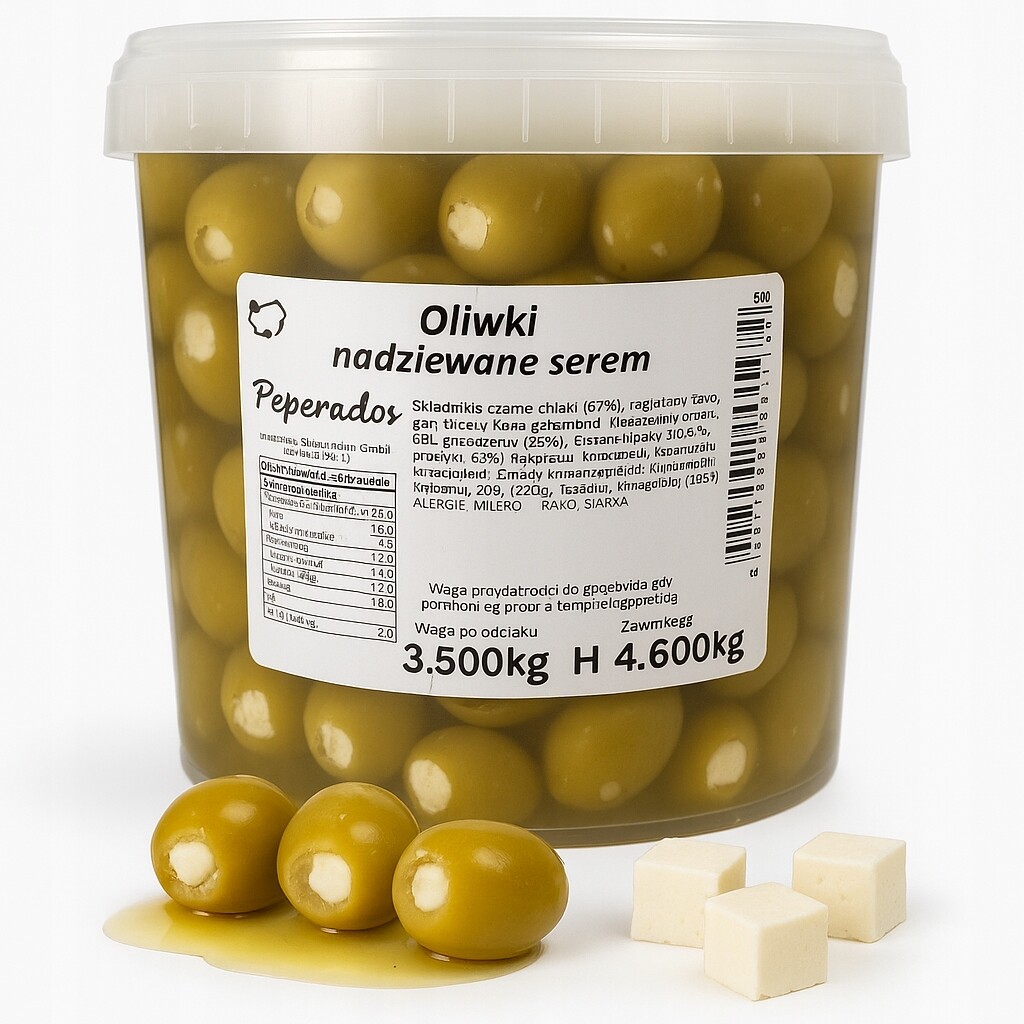 Řecké olivy plněné sýrem 4,6 kg Peperados