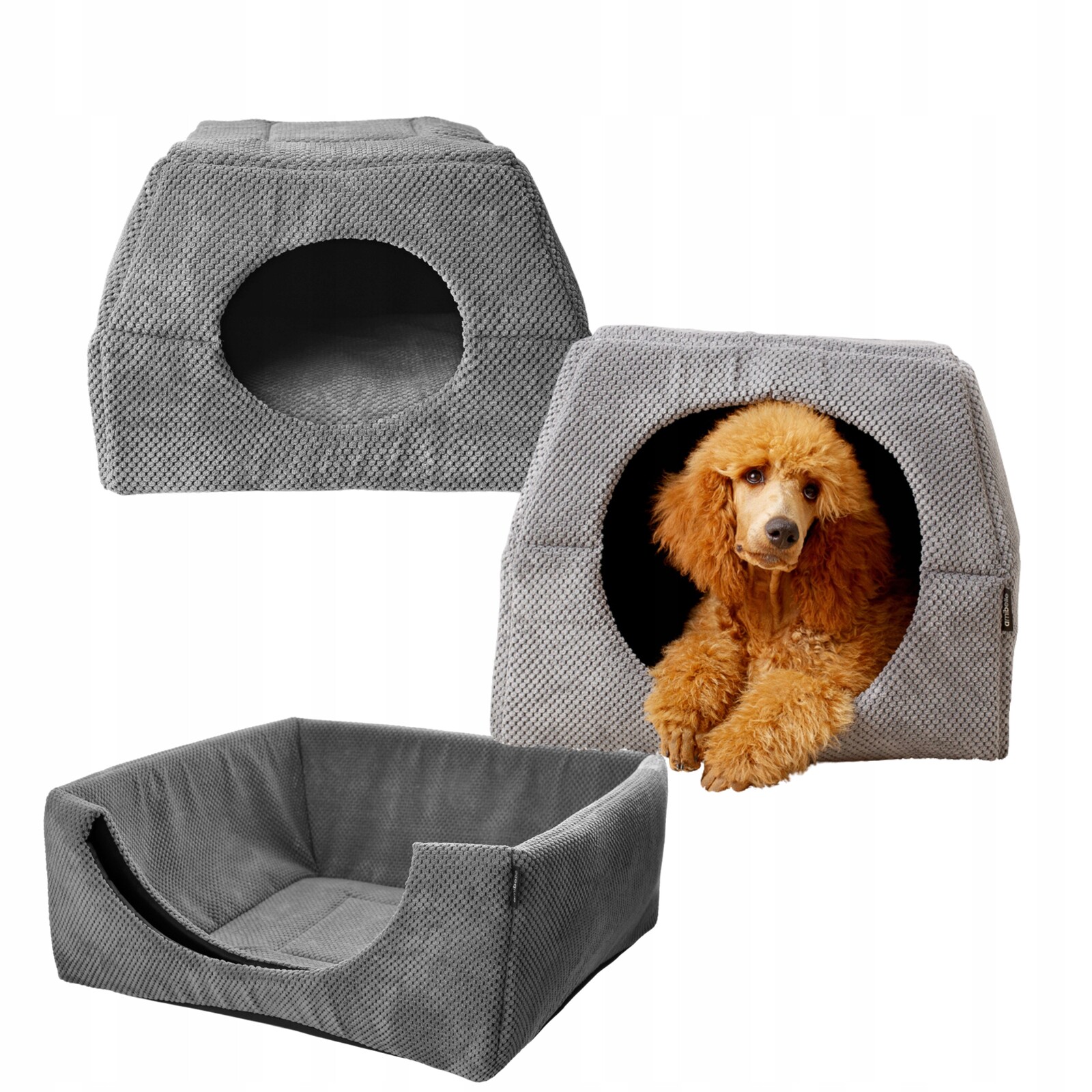 Pelíšek pro psa kočku Budka 2v1 L Domeček 55x55 cm Protiskluzová podložka