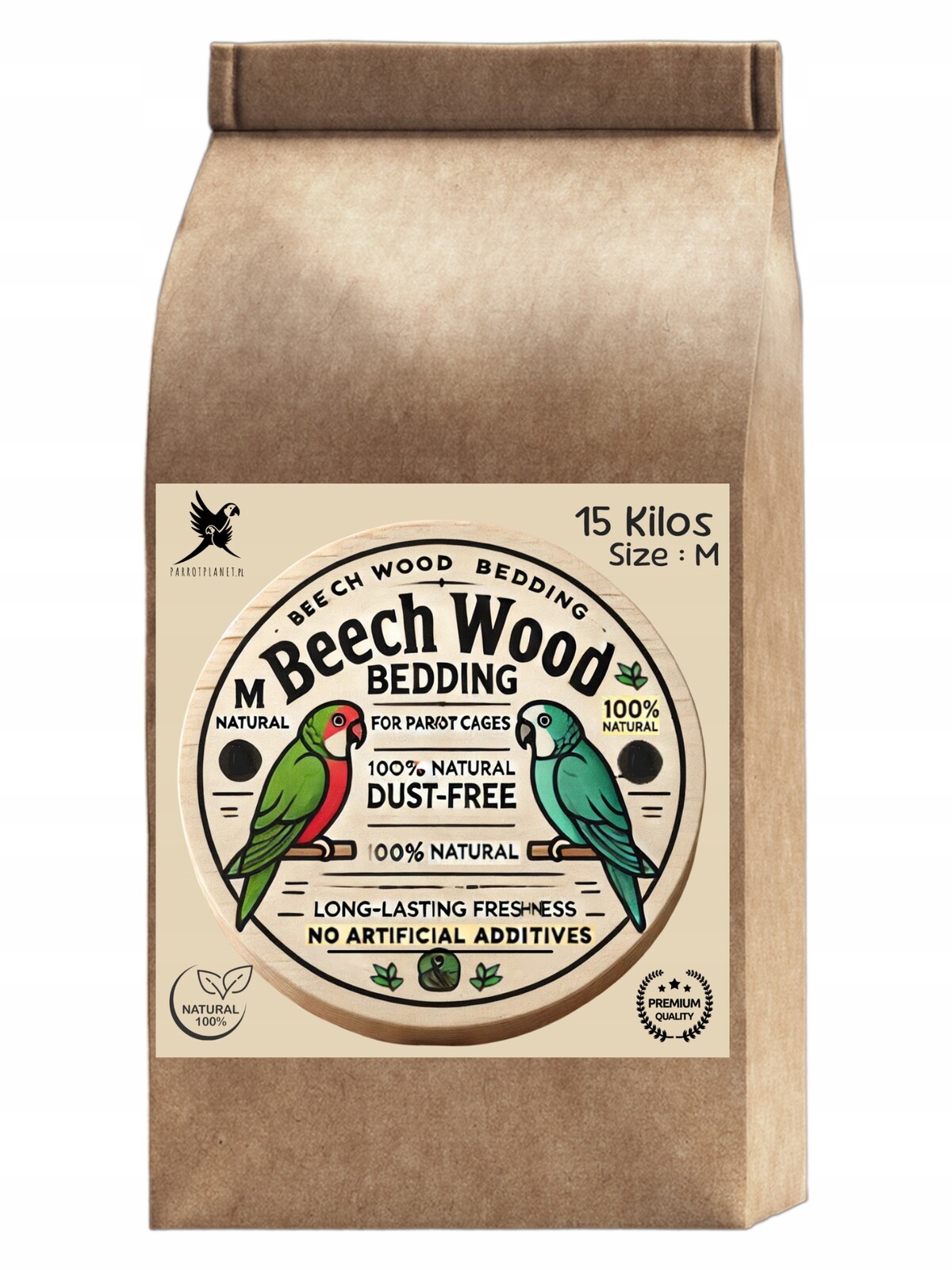 Bukové štěpky pro papoušky, Velikost M přírodní substrát pro klece 15 kg