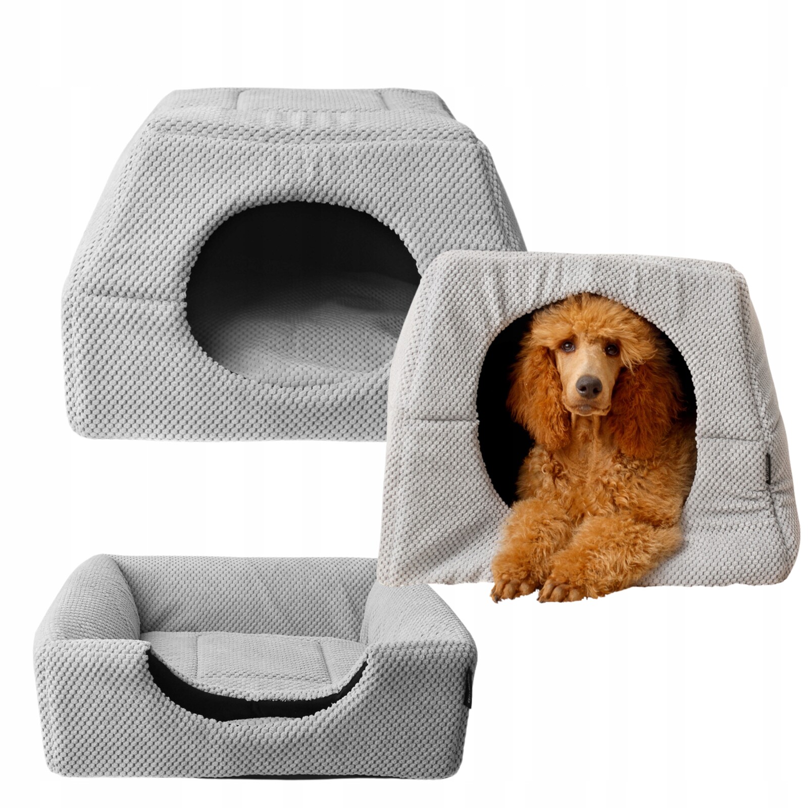 Pelíšek pro psa kočku Budka 2v1 L Domeček 55x55 cm Potah Protiskluzové