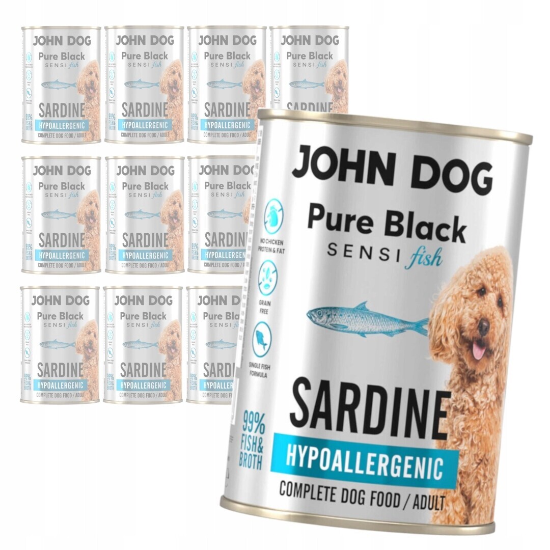 John Dog Pure Black Adult Sensi Fish 12x400g Vlhké Krmivo se sardinkou pro psa