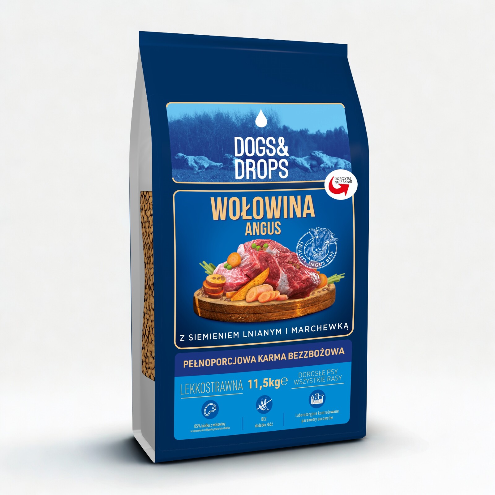 Dogs&Drops Hovězí maso Angus Bezobilné krmivo pro psy 11,5 kg
