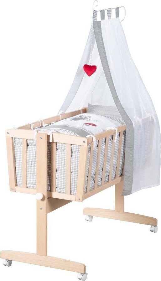 Kolébka z bukového dřeva na kolečkách/s nebesy 40x90 cm v přírodní barvě Adam and Owl – Roba