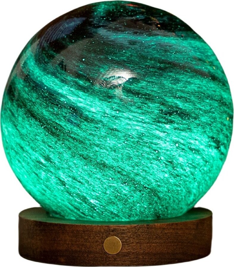 LED stolní lampa v tmavě přírodní barvě se skleněným stínidlem (výška 13 cm) Stellar Ocean – Gingko