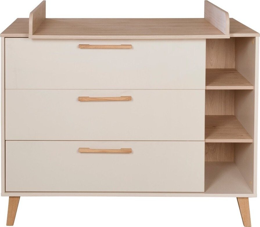 Krémová/v přírodní barvě dětská komoda v dekoru dubu s přebalovacím pultem 117x103x78 cm Jil – Roba