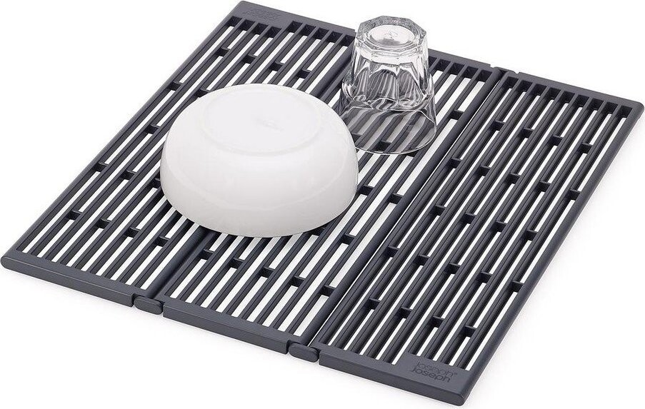 Šedá nastavitelná plastová odkapávací mřížka na dřez 43x13 cm Platform – Joseph Joseph