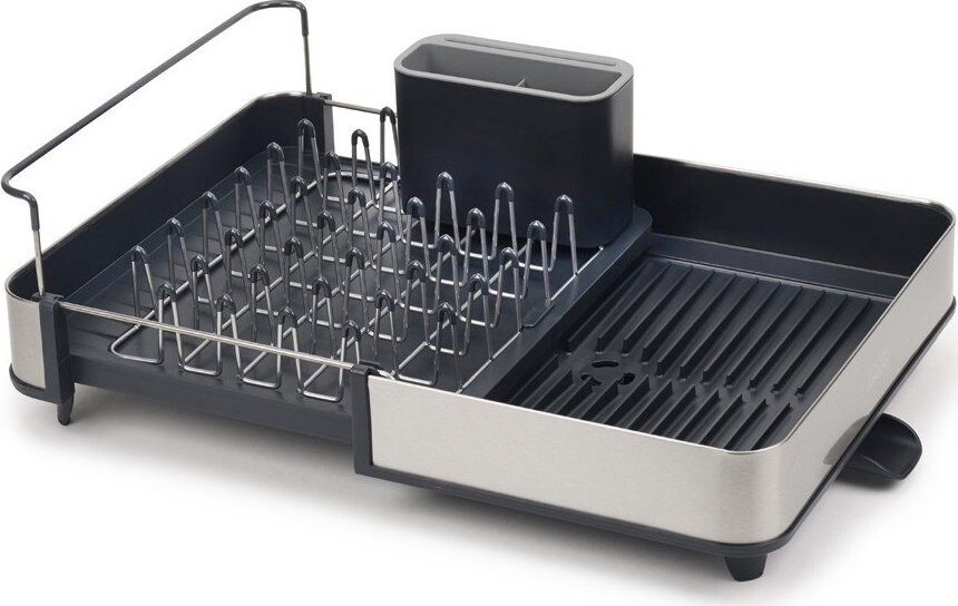 Tmavě šedý nastavitelný odkapávač z nerezové oceli 36x32 cm Extend Steel – Joseph Joseph