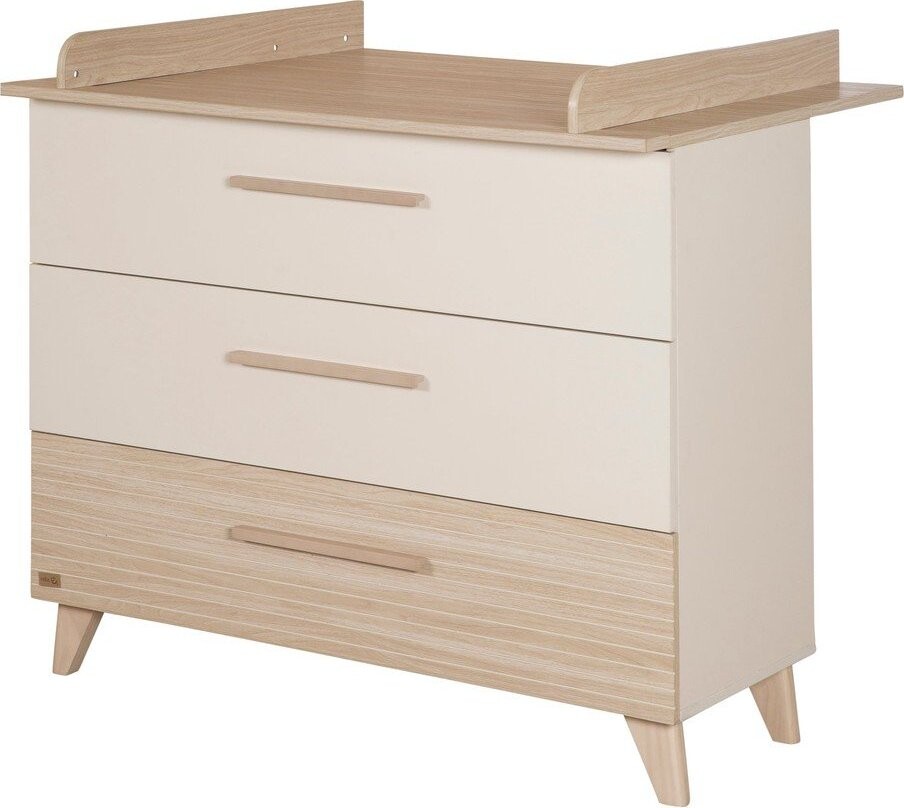 Krémová/v přírodní barvě dětská komoda v dekoru dubu s přebalovacím pultem 110x98x75 cm Sidney – Roba