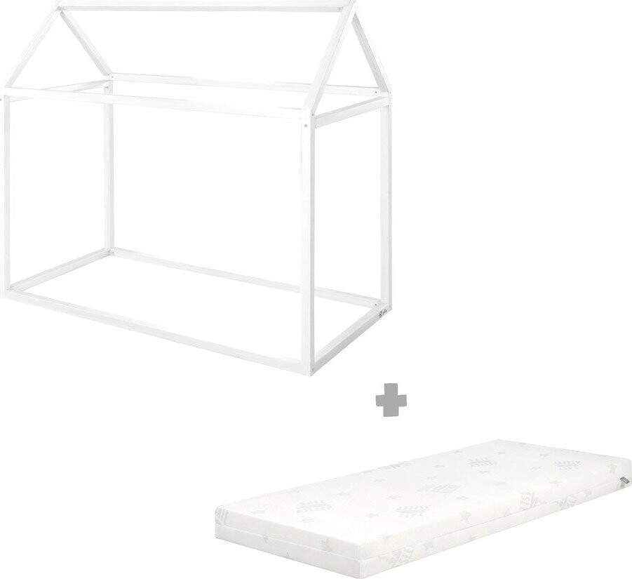 Bílá domečková dětská postel z borovicového dřeva s matrací/bez roštu 70x140 cm House Bed – Roba