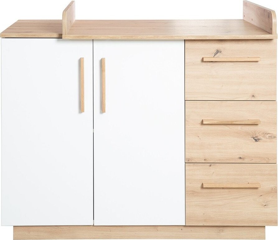 Bílá/v přírodní barvě dětská komoda v dekoru dubu s přebalovacím pultem 118x103x79 cm Lion – Roba