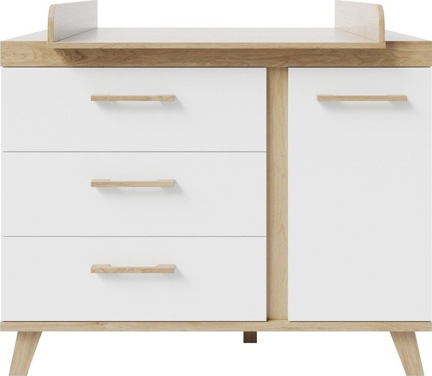 Bílá dětská komoda v dekoru dubu s přebalovacím pultem 118x103x78 cm Smile – Roba