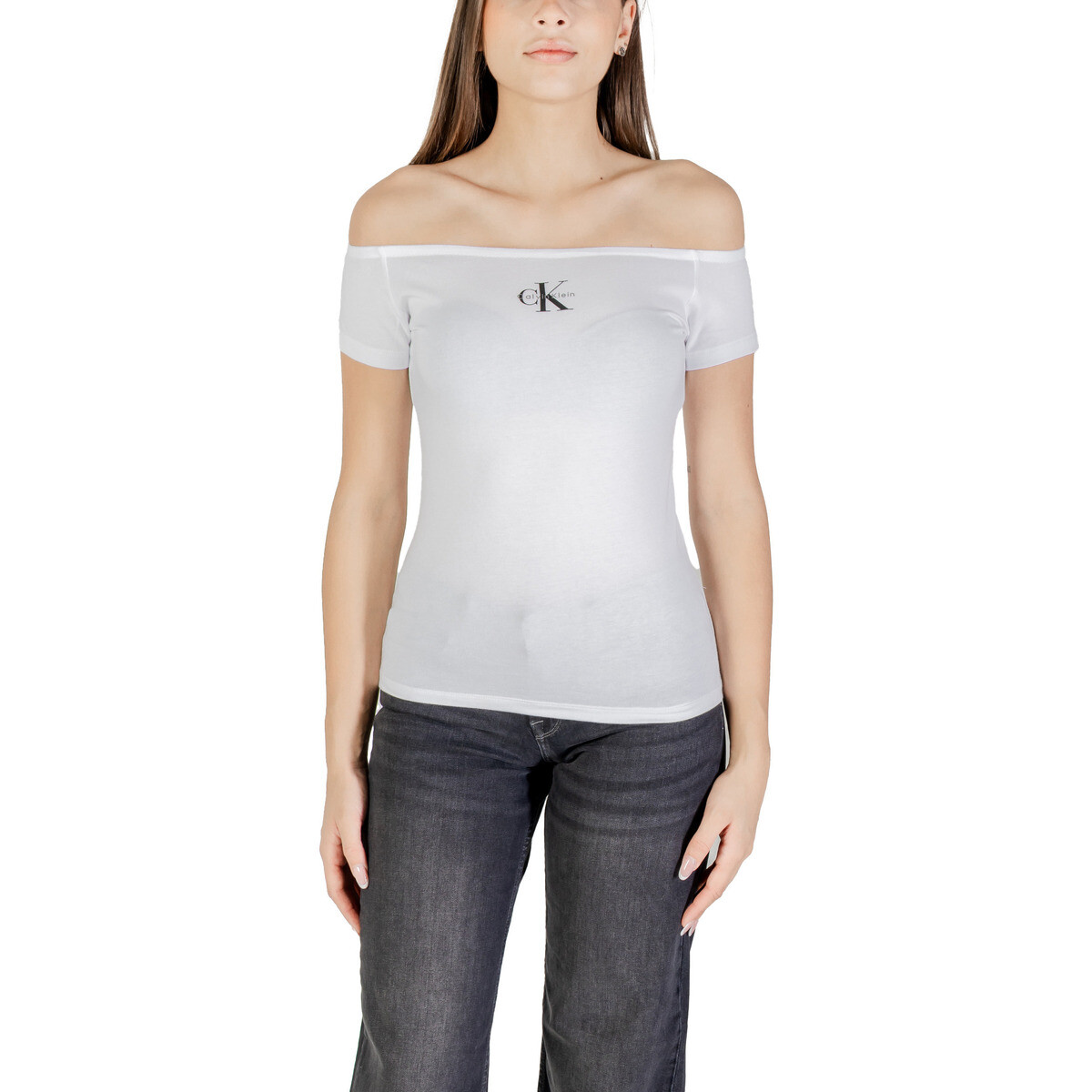 Calvin Klein Jeans  MONOGRAM OFF SHOULDE LV047C203G  Bílá