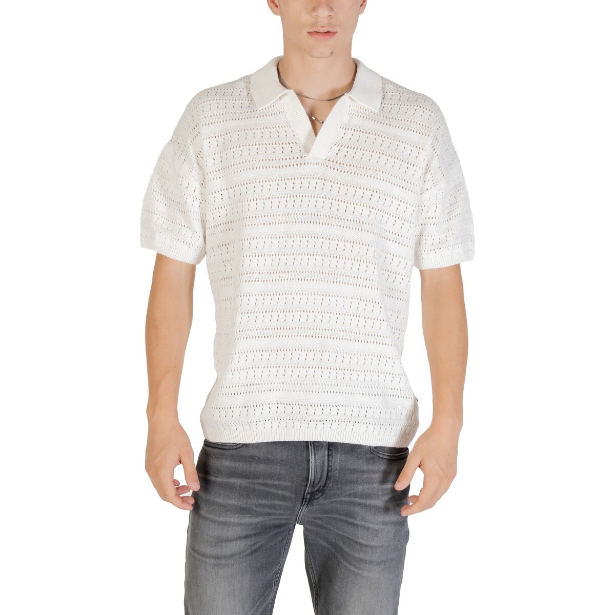 Only & Sons   ONSGRAYSON DS 5 CHOCHET POLO KNIT NOOS 22031835  Bílá