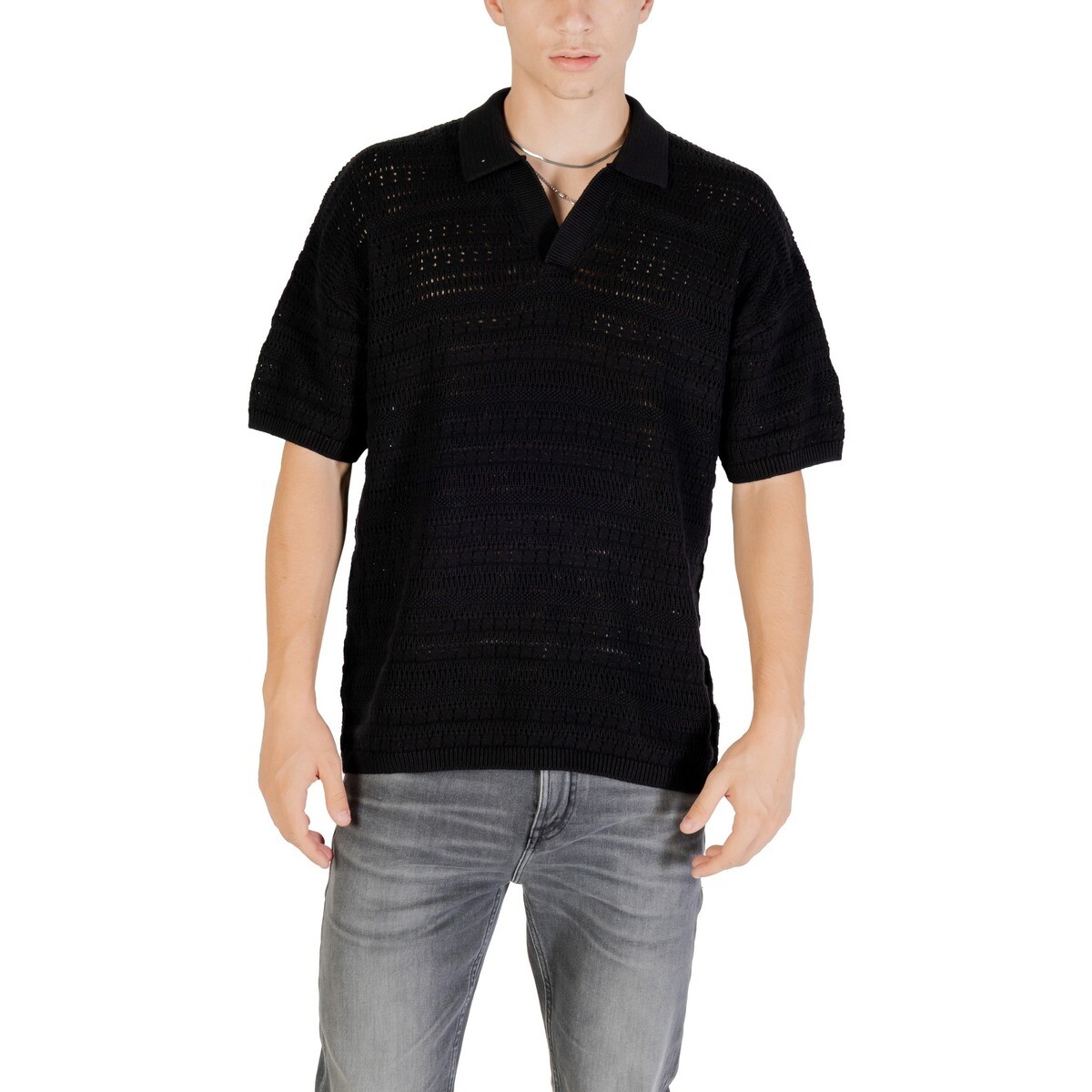 Only & Sons   ONSGRAYSON DS 5 CHOCHET POLO KNIT NOOS 22031835  Černá
