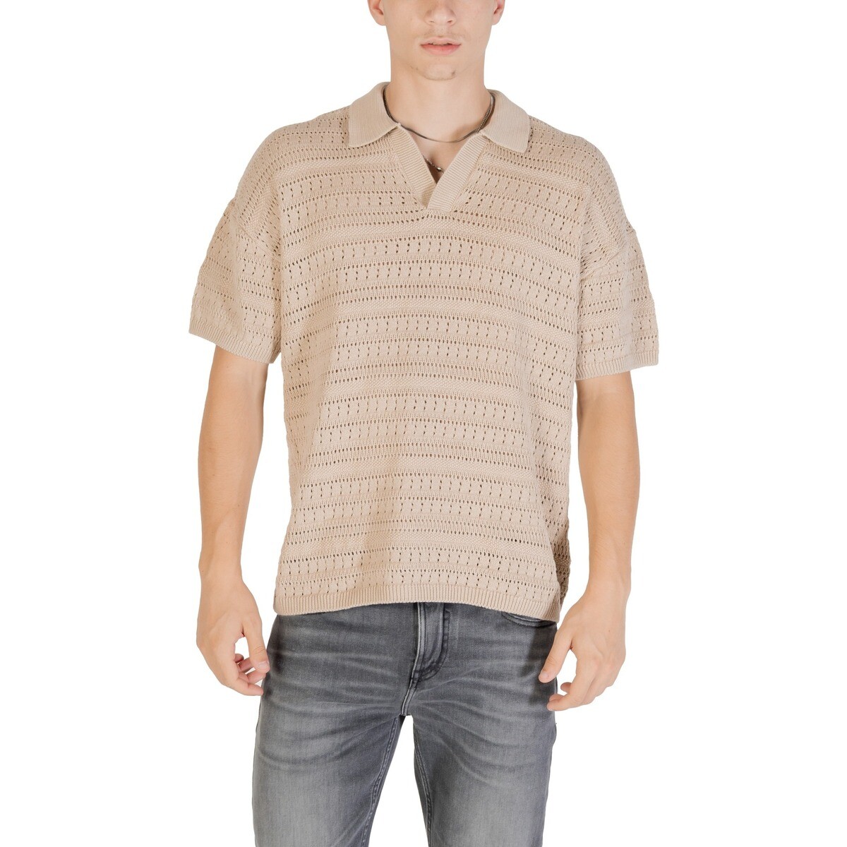 Only & Sons   ONSGRAYSON DS 5 CHOCHET POLO KNIT NOOS 22031835  Béžová