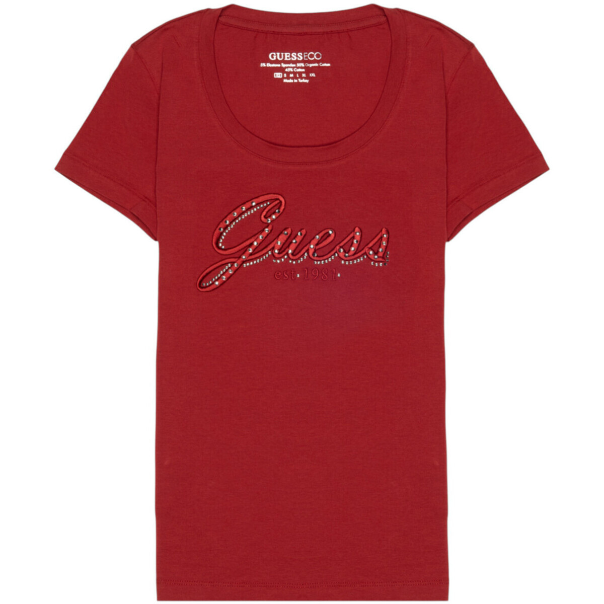 Guess  CN SS EMBRO SCRIPT LOGO TEE W5YI46 J1314  Červená
