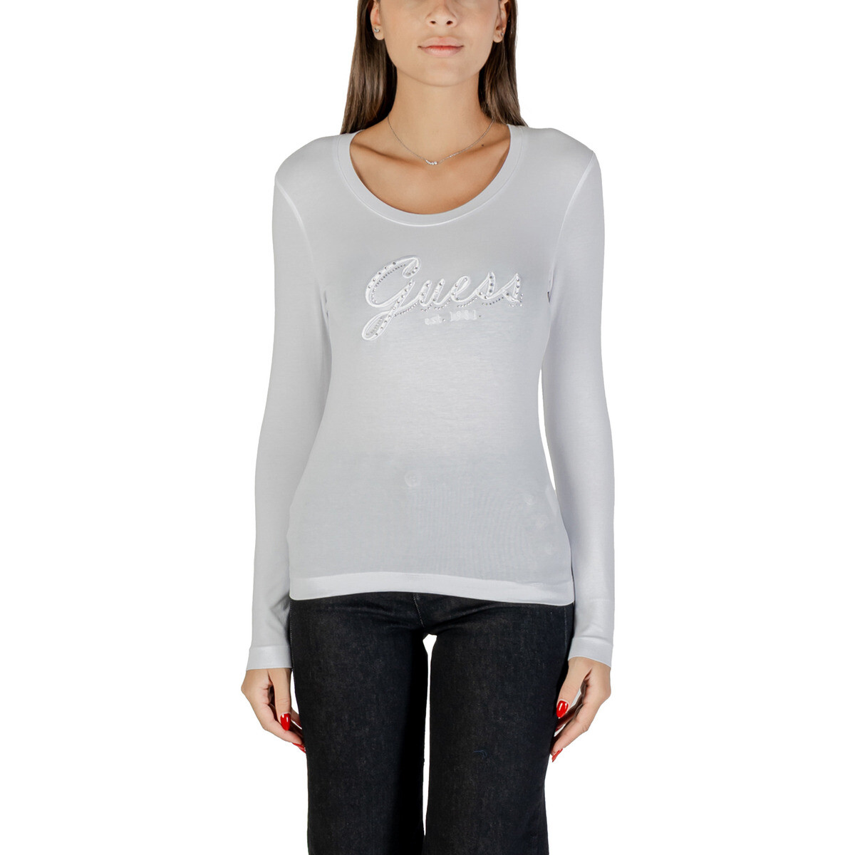 Guess  CN LS EMBRO SCRIPT LOGO TEE W5YI26 J1314  Bílá