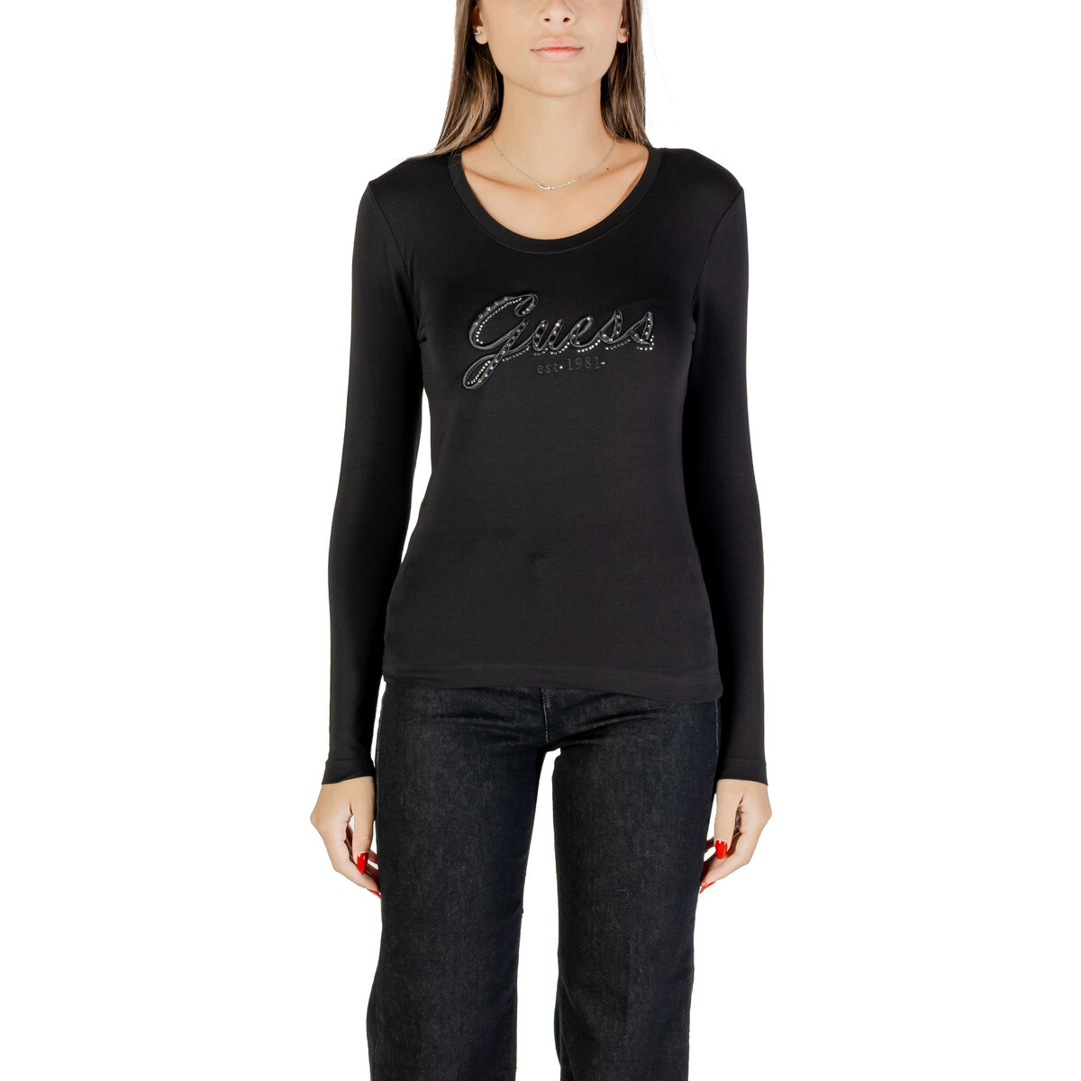 Guess  CN LS EMBRO SCRIPT LOGO TEE W5YI26 J1314  Černá