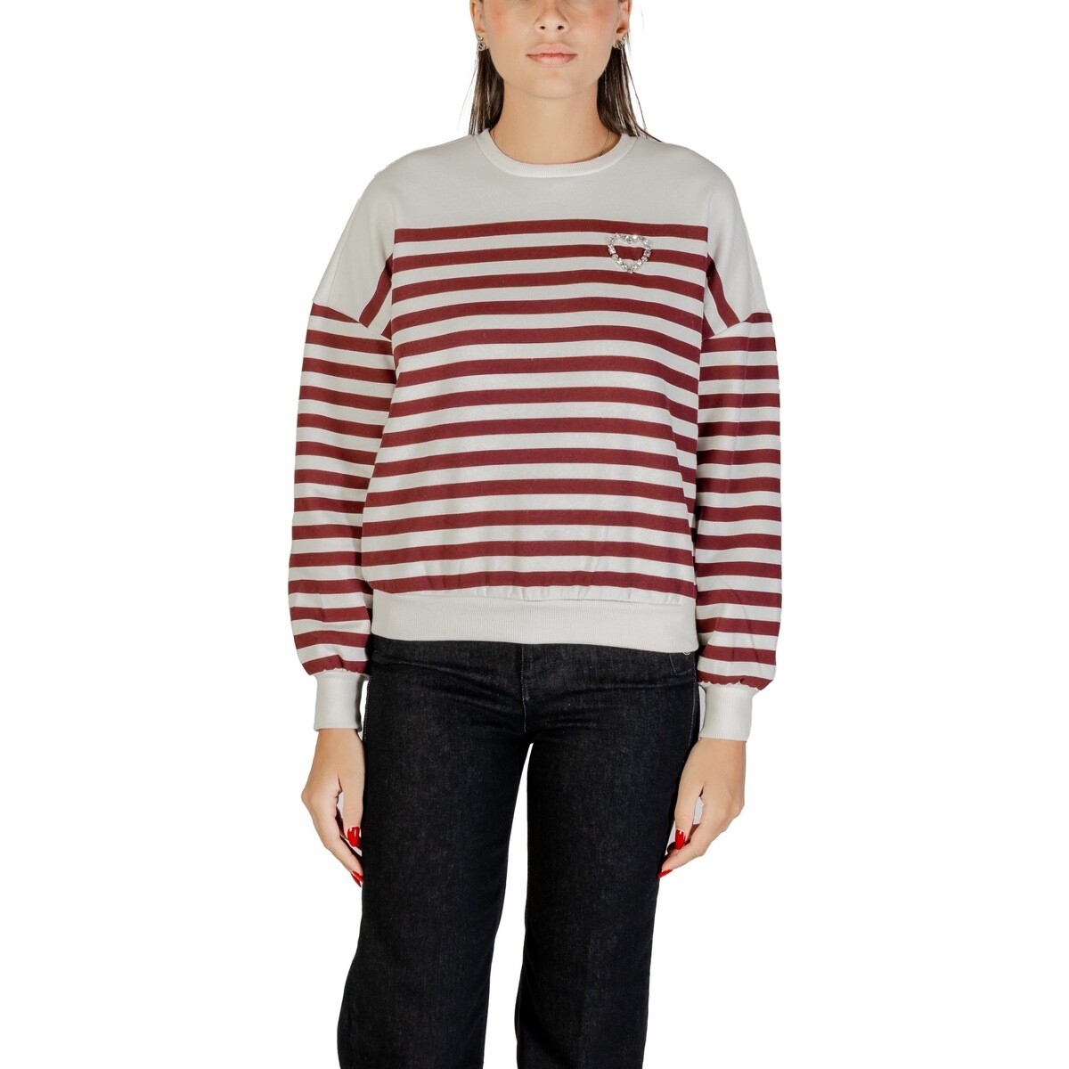 Only  ONLADELE L/S O-NECK STRIPE SWT 15358792  Červená