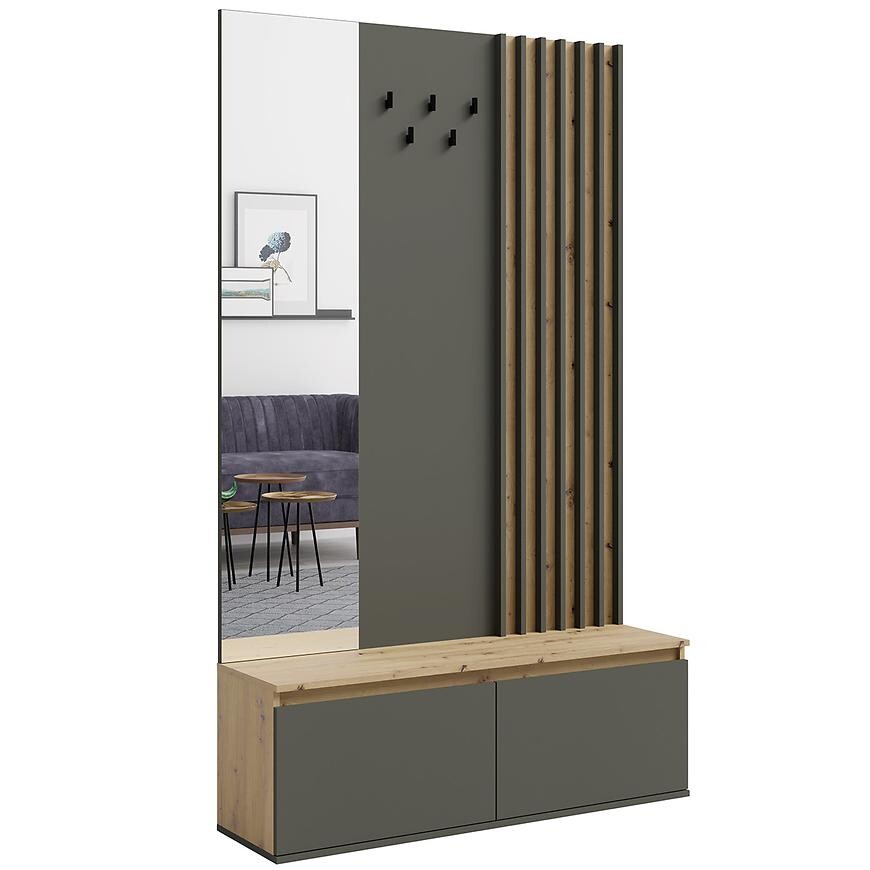 Předsíňová stěna Doris 90B dub artisan/šedá s lamelami