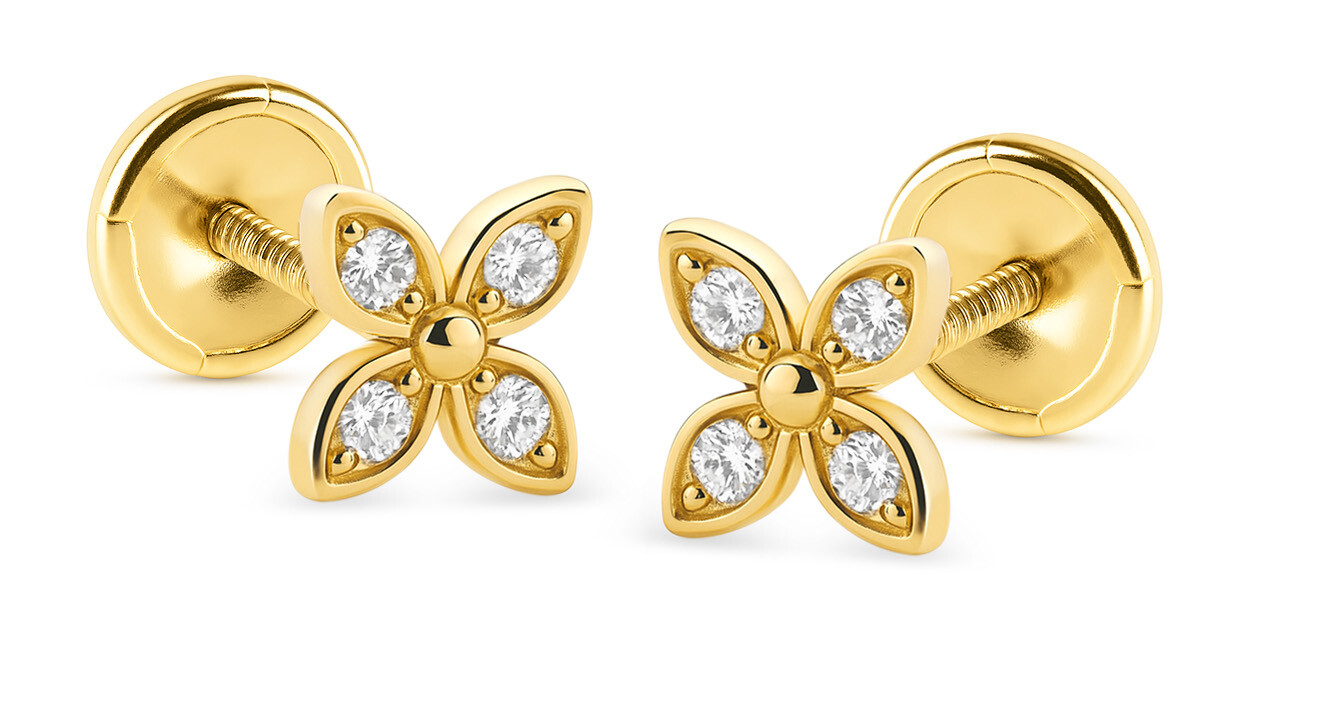Brilio Zlaté náušnice Kytičky s kubickými zirkony 14/252.151/17ZIR
