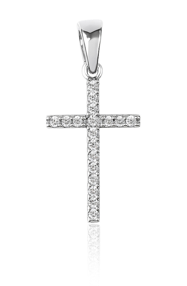 Brilio Slušivý přívěsek křížek z bílého zlata 14/925.151ZIR
