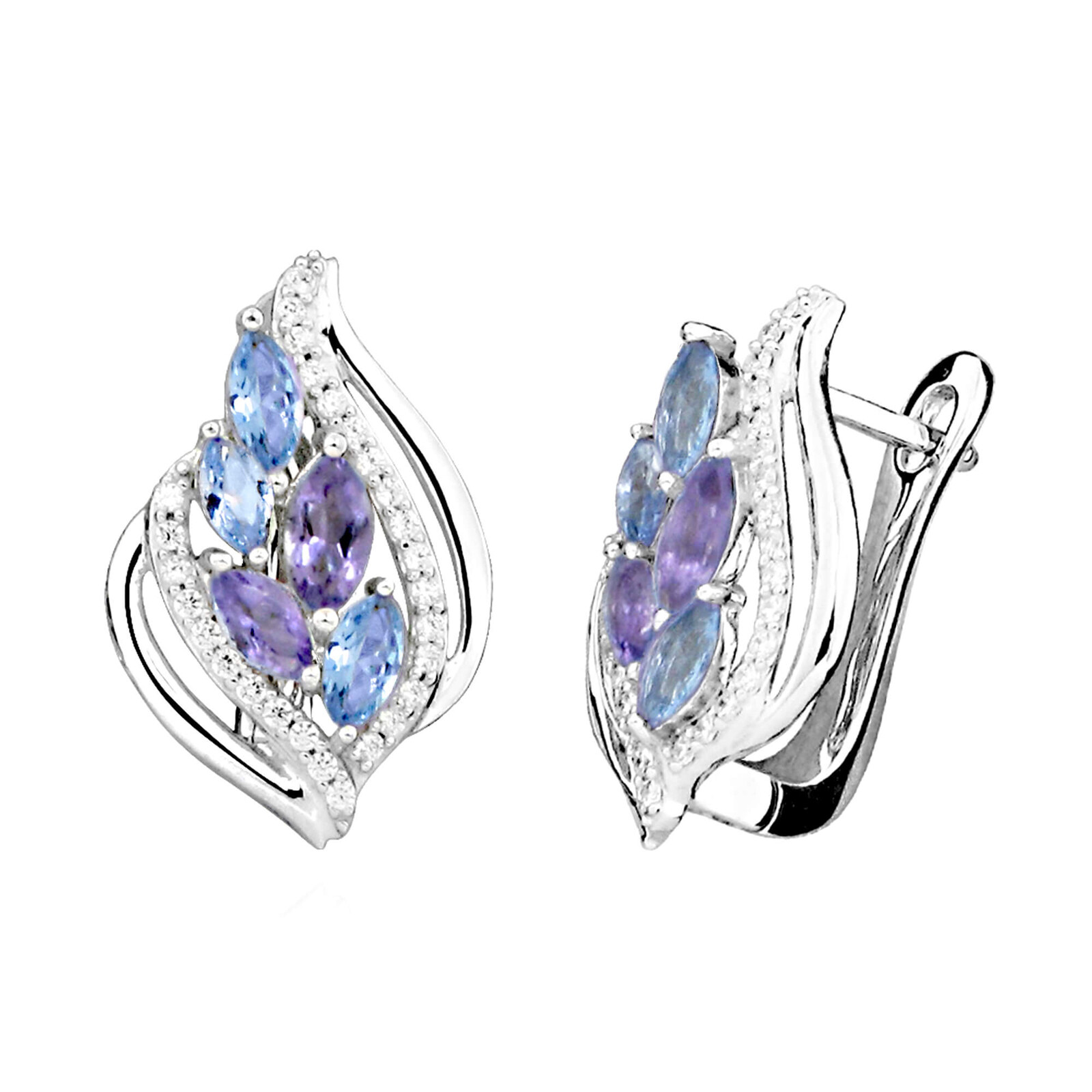 MOISS Elegantní stříbrné náušnice s ametysty a topazy EG000095