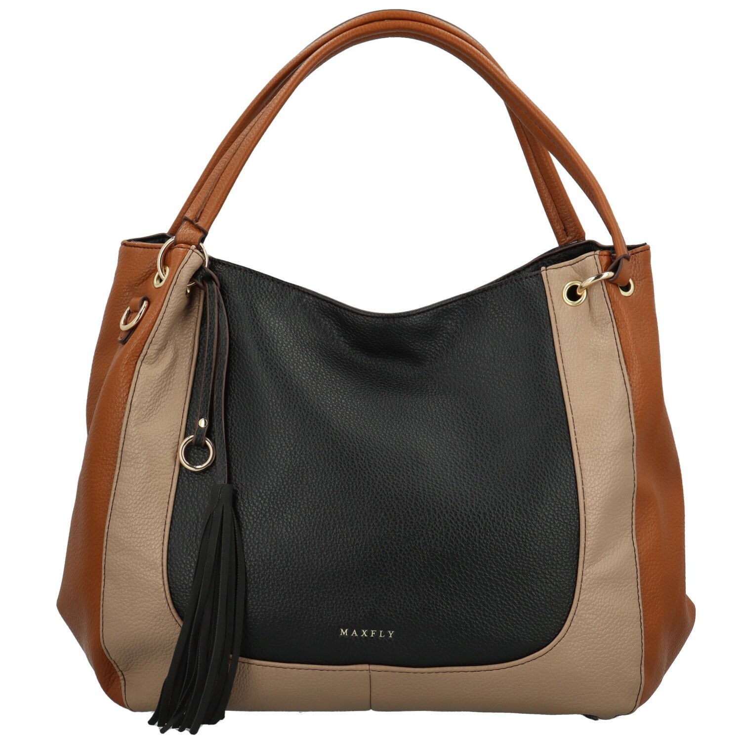 Trendy dámská koženková kabelka na rameno MaxFly Tuvia, černá-hnědá