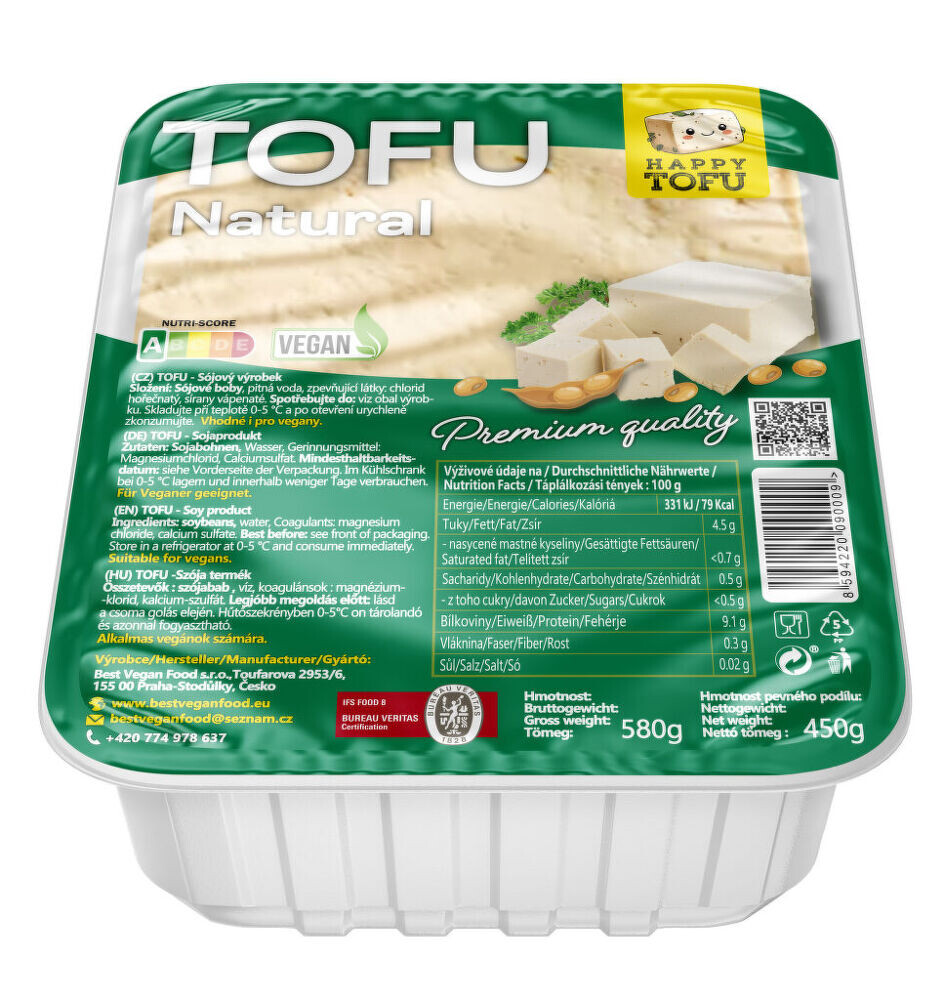 Tofu natural jemné 580 g BEST VEGAN FOOD