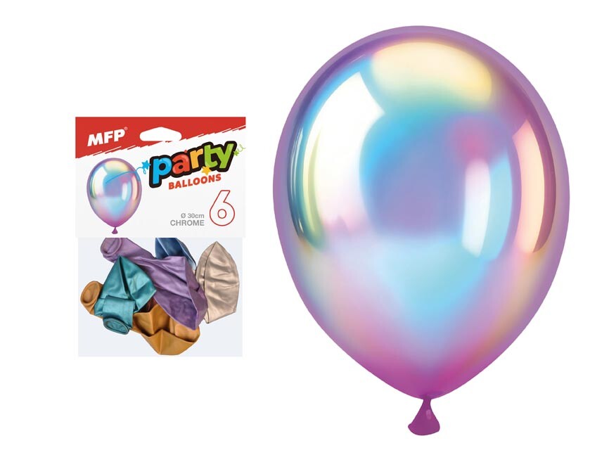 MFP 8000192 Balónek nafukovací 6ks sáček chrom 30cm mix