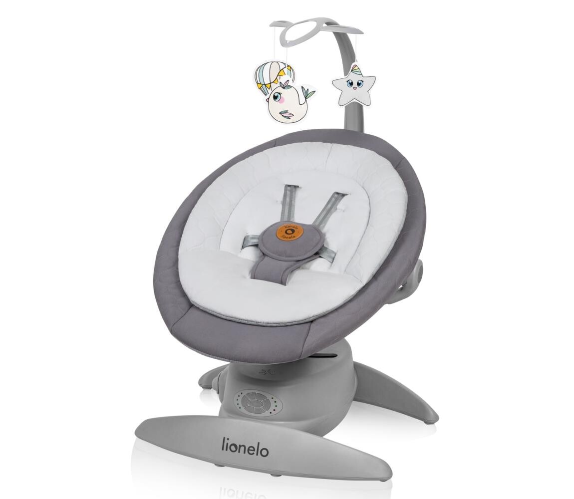 Lionelo Lionelo - Dětské houpátko s melodií MELL Grey Stone 4xAA + dálkové ovládání