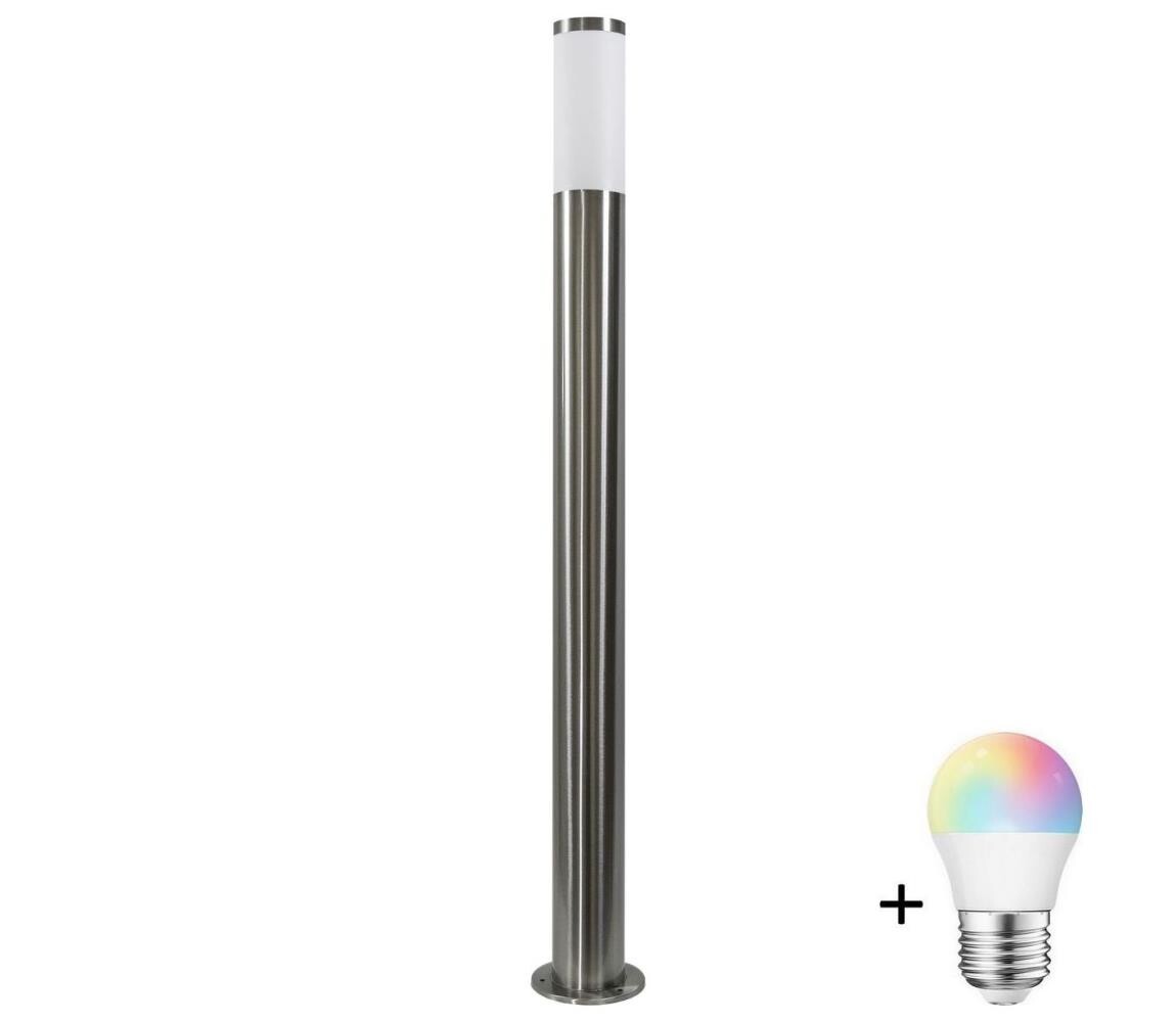 LED RGBW Stmívatelná venkovní lampa LIVIA 1xE27/6,5W/230V 100 cm IP44 stříbrná
