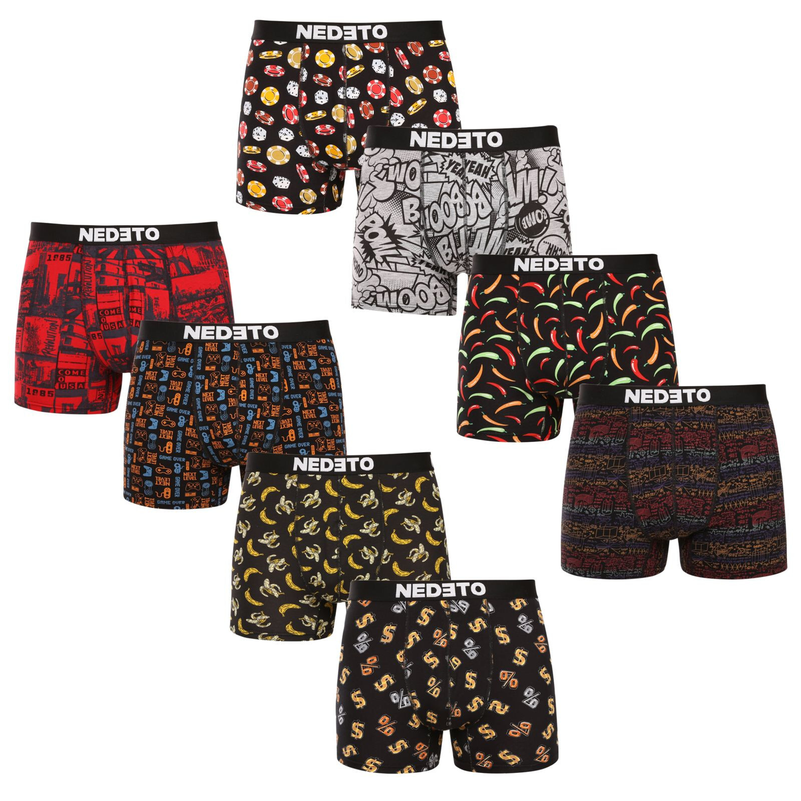 8PACK pánské boxerky Nedeto vícebarevné (8NBV2) L, trenky / trenýrky
