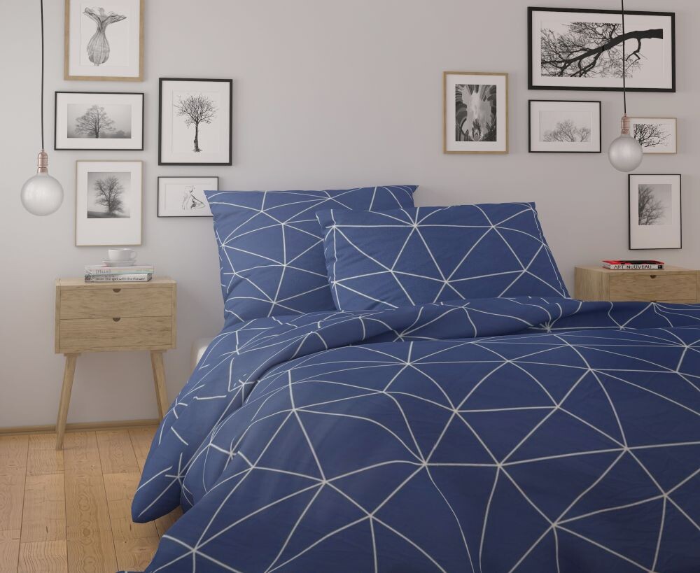 Kvalitex Bavlněné povlečení NORDIC COLLECTION 140x200 + 70x90 cm - GRID modré