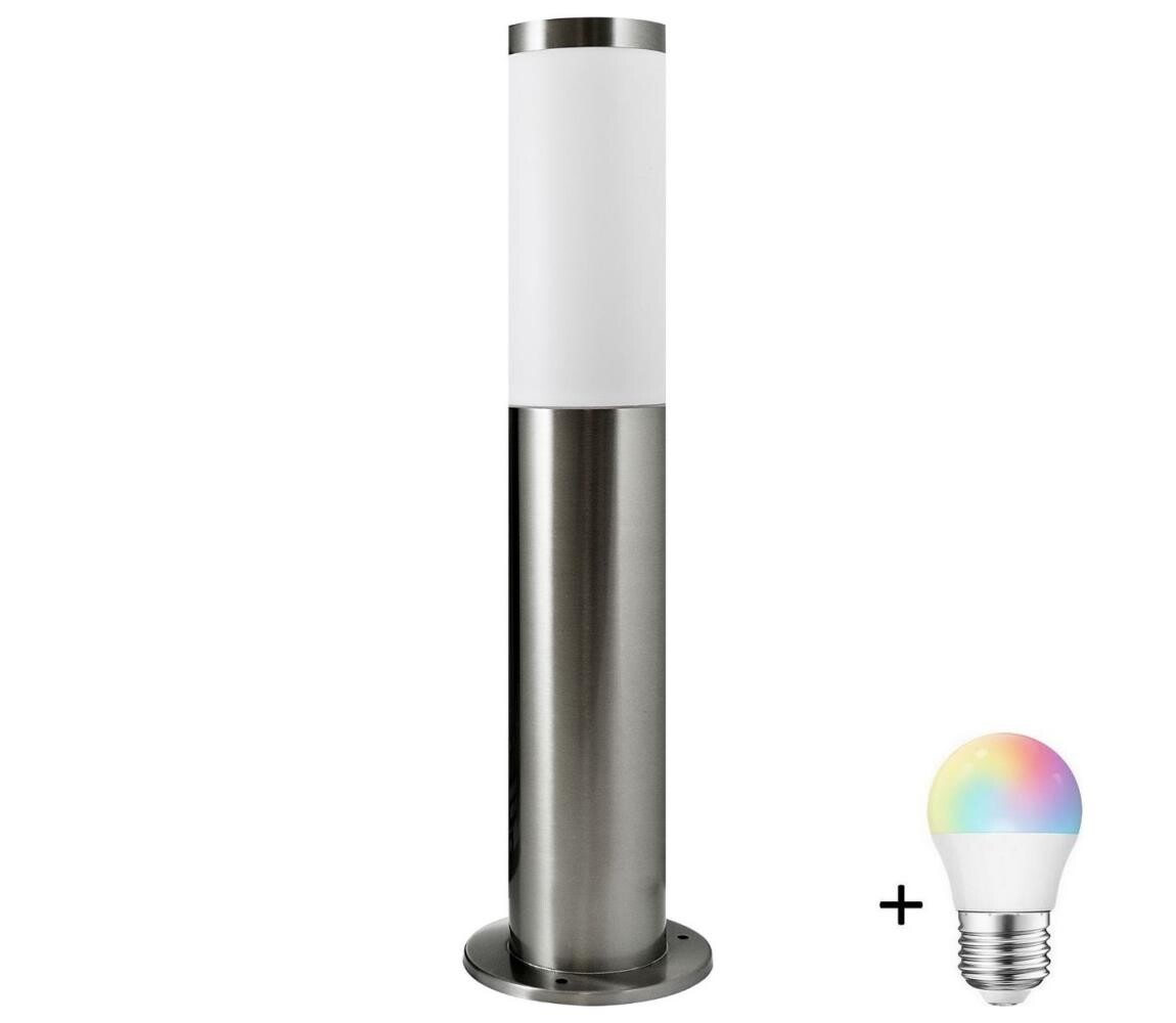 LED RGBW Stmívatelná venkovní lampa LIVIA 1xE27/6,5W/230V 45 cm IP44 stříbrná