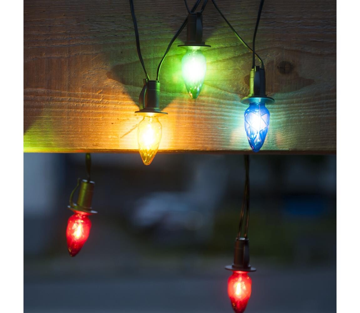 LED Venkovní girlanda CONE FILAMENT 20xE10 19m barevná/teplá bílá IP44