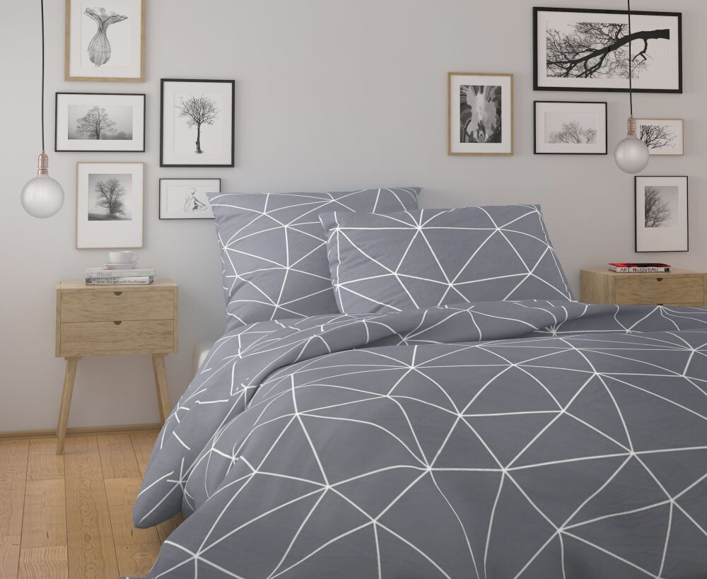 Kvalitex Bavlněné povlečení NORDIC COLLECTION 220x200 + 2x 70x90 cm - GRID šedé