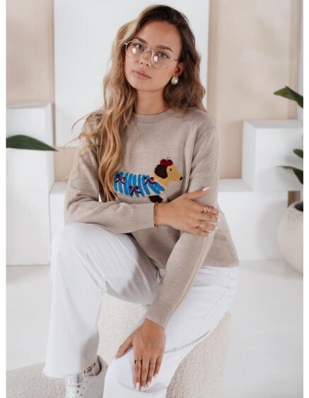 Dámský svetr s aplikací psa CHICPAWS béžový