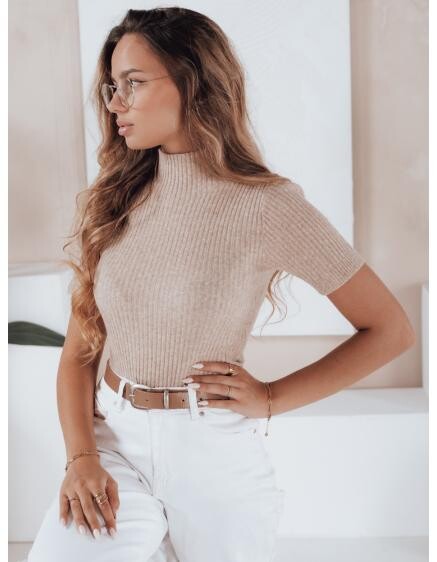 Dámský pruhovaný svetr s krátkým rukávem GIRLGLORY béžový